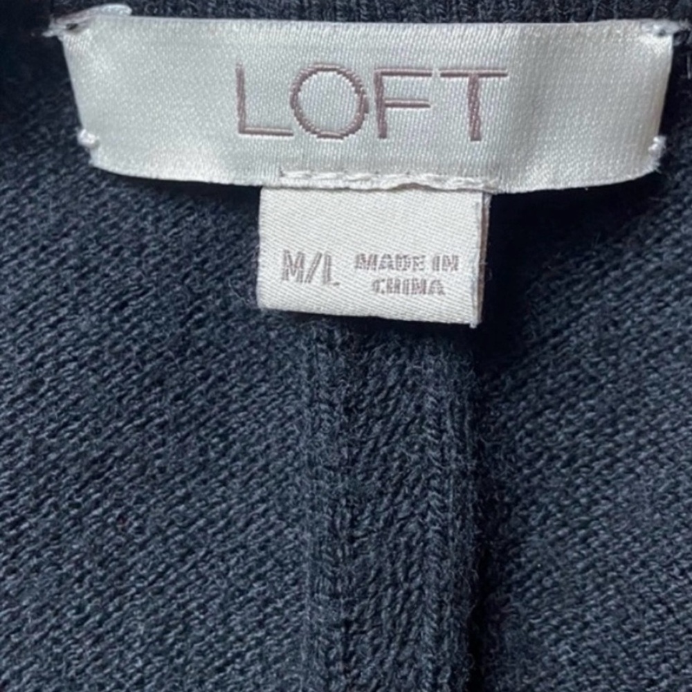 LOFT Open Front Knit Poncho Cardigan Shawl Wrap — Black, Size M/L - Picture 2 of 8